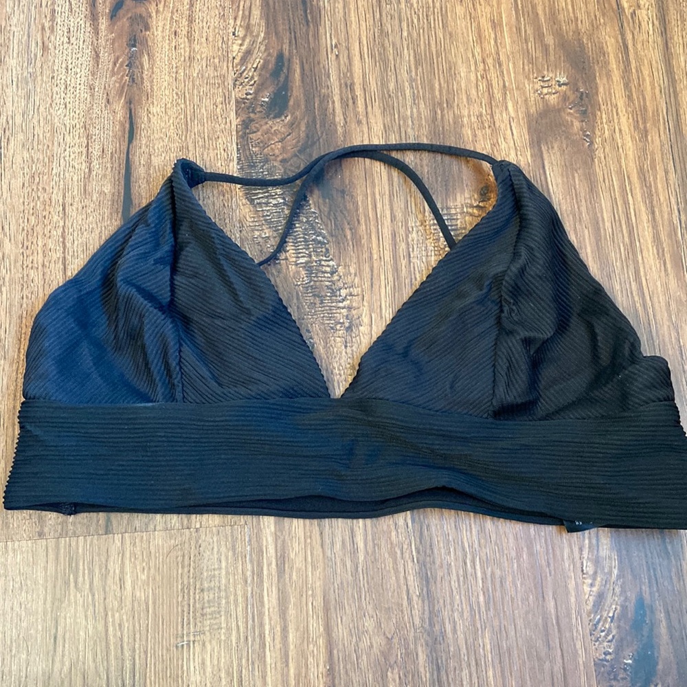 HM RIBBED STRAPPY BACK BIKINI TOP BLACK